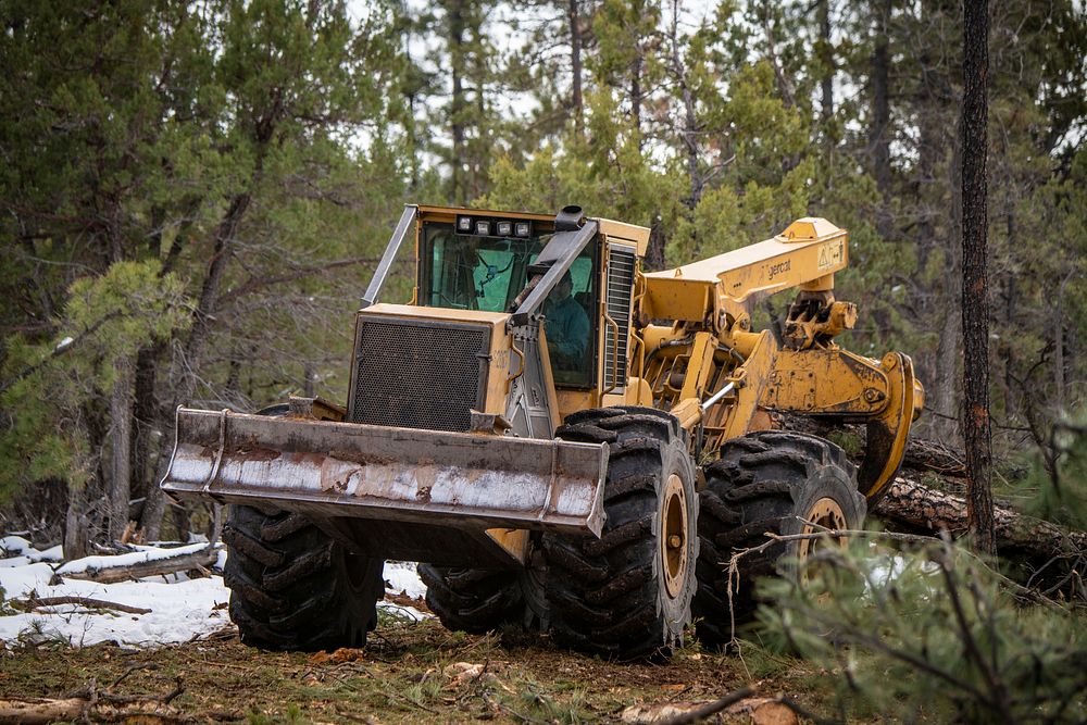 James Perkins of Perkins Timber Harvesting (the awarded contractor for the Isham timber sale) operates a grapple skidder to…