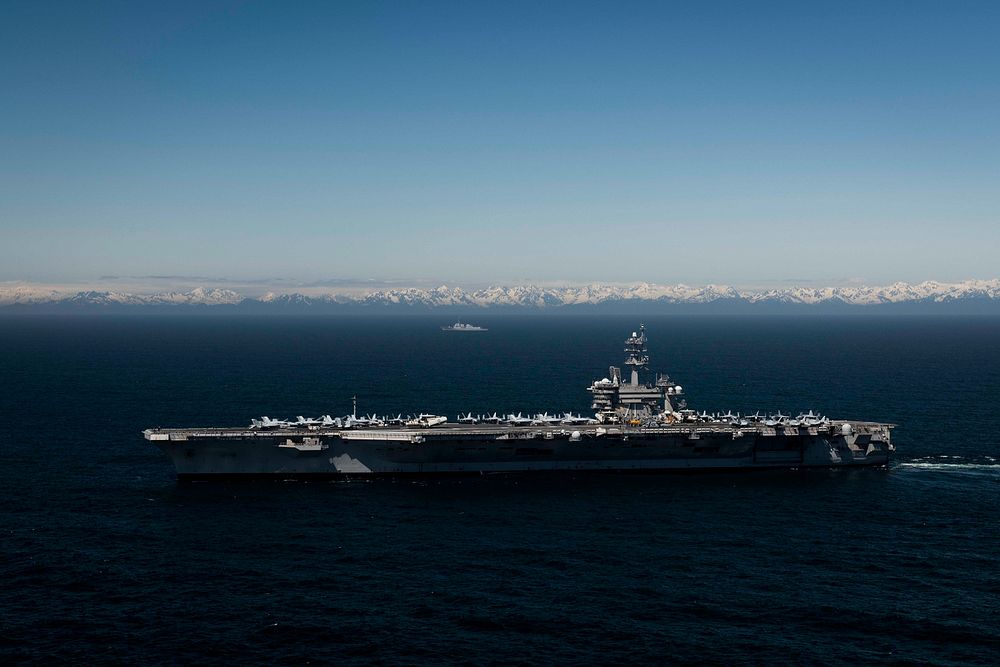 The aircraft carrier USS Theodore Roosevelt (CVN 71) transits the Gulf of Alaska, May 24, 2019.