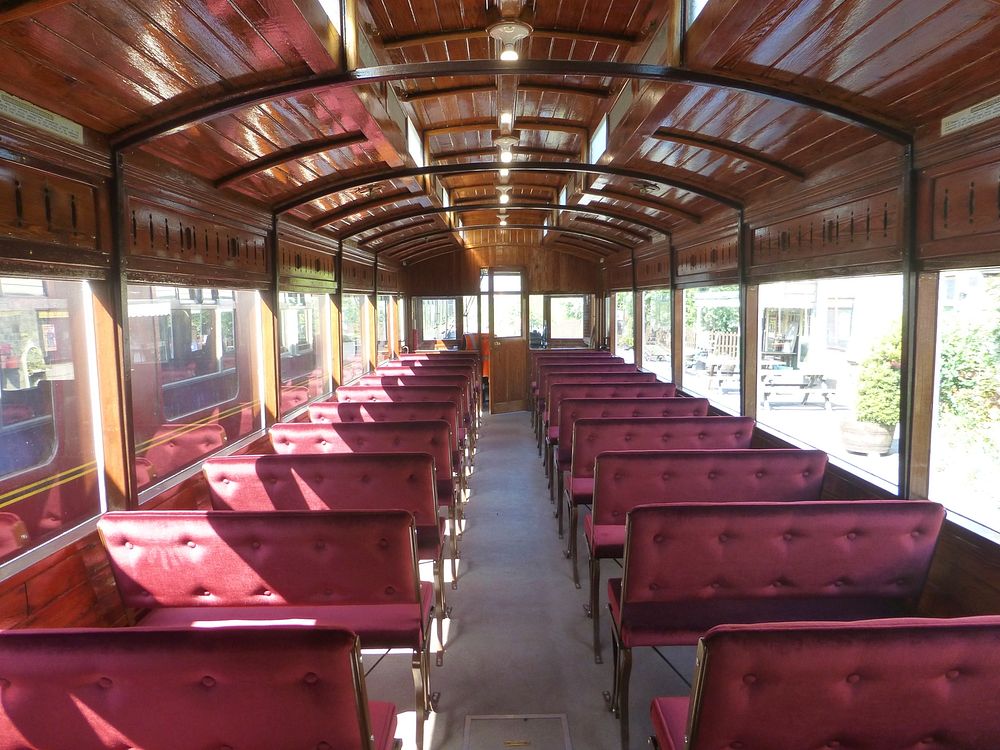 Inside the historic, vintage 1903 North Eastern Railway autocar.