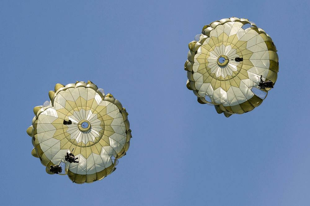 Arctic Aurora 2019Paratroopers from the 1st Airborne Brigade, Japanese Ground Self-Defense Force descend over Malemute Drop…