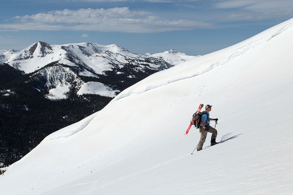 Backcountry skiing in the Gallatin Mountains. NPS / Neal Herbert. Original public domain image from Flickr