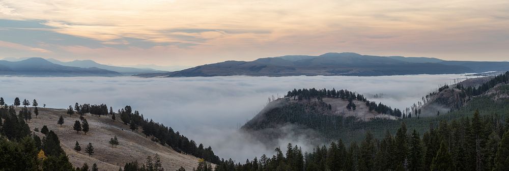 Yellowstone River Valley filled with fog. Original public domain image from Flickr