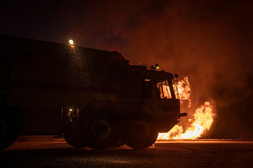 Latvian, Estonian, and Air National Guard firefighters train with rapid response vehicle fire suppression systems during…