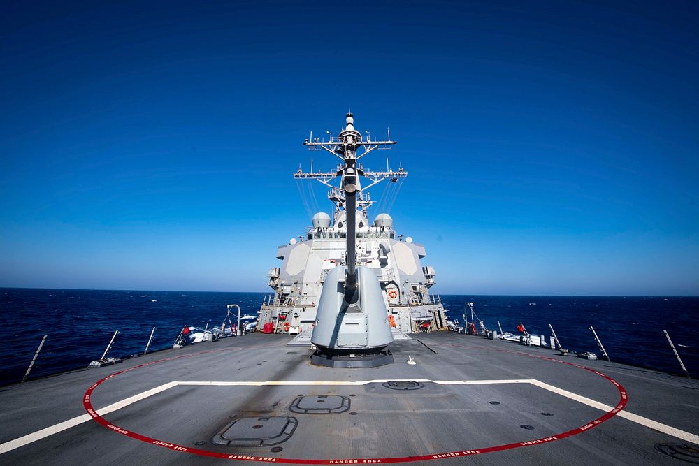 MEDITERRANEAN SEA (Aug. 3, 2019) The Arleigh Burke-class guided-missile destroyer USS Donald Cook (DDG 75) patrols the…
