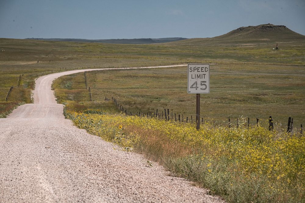 Grass land and roadways in and near U.S. Department of Agriculture (USDA) Thunder Basin National Grassland, along Highway 16…