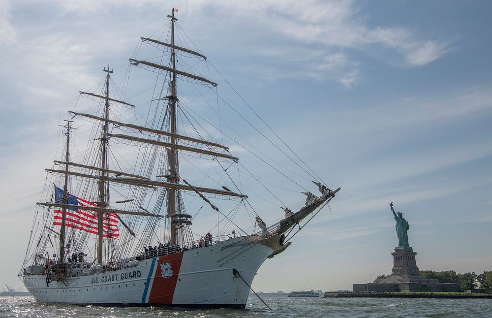 U.S. Coast Guard Barque Eagle (WIX 327), arrives in New York City, August 15, 2019.