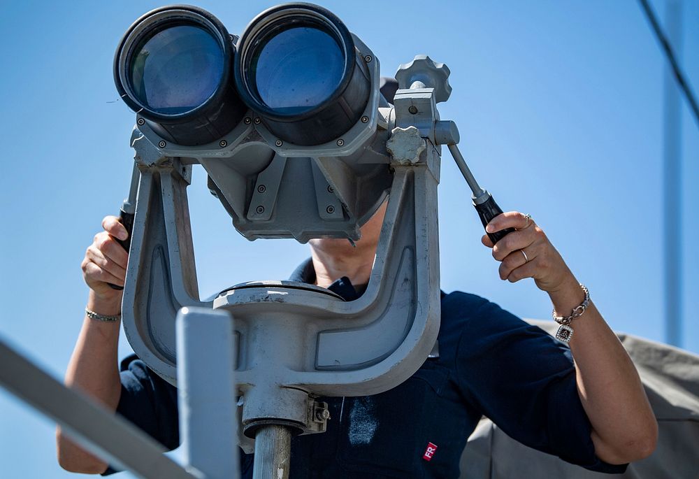 BLACK SEA (Aug. 11, 2019) — Intelligence Specialist 1st Class Heather Wessel, assigned to the Arleigh Burke-class guided…
