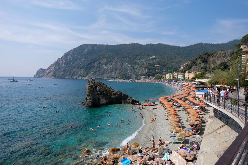 Beach Filled with Sun Umbrellas at Monterosso, Italy