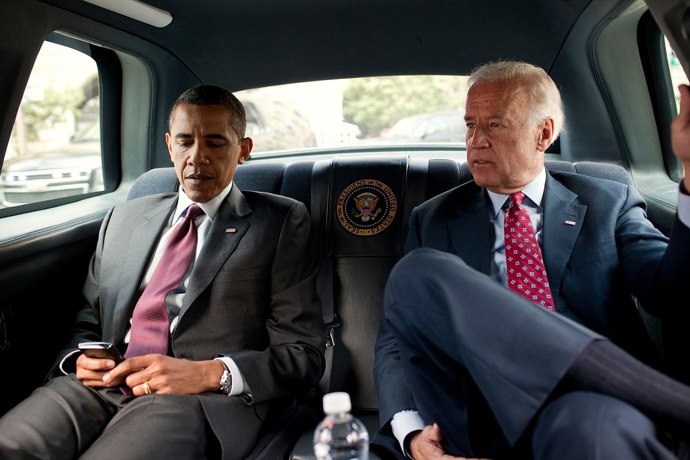 President Barack Obama and Vice President Joe Biden ride in the motorcade from the White House to the Ronald Reagan Building…
