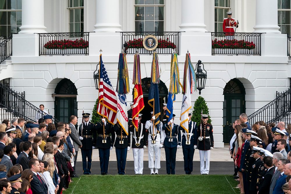 September 11A color guard presents the colors on the South Lawn of the White House Wednesday, Sept. 11, 2019, during a…