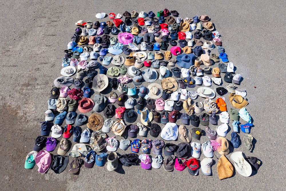 Some of the hats removed from hot springs during the 2018 summer. Original public domain image from Flickr