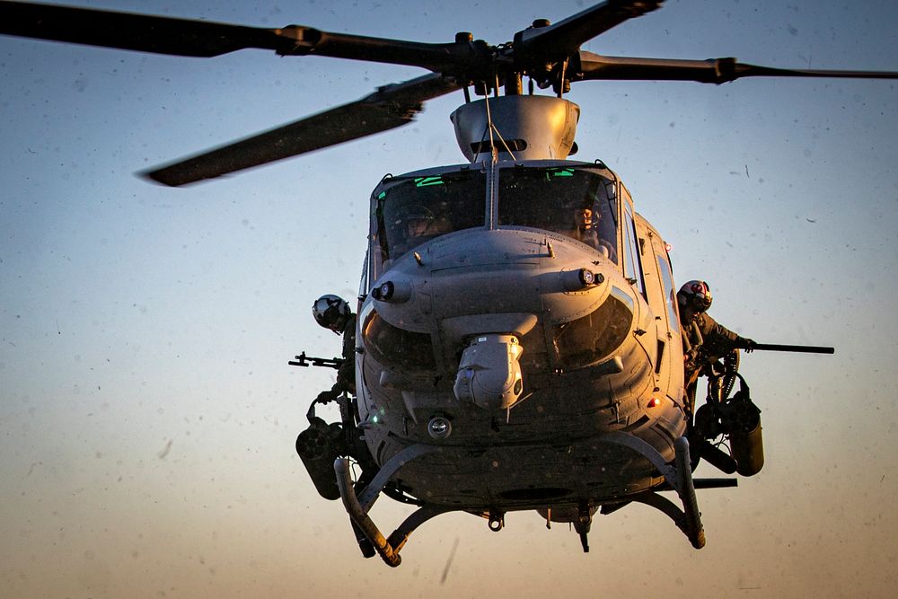 A U.S. Marine Corps UH-1Y Venom with Marine Light Attack Helicopter Squadron 773 lands to pick up a simulated casualty…
