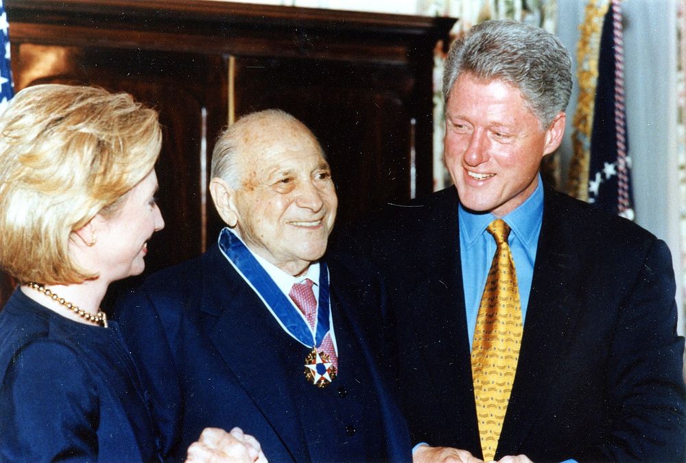 Zachary Fisher receives the Medal of Freedom with President and Mrs. Clinton. 14 Sept 1998 [President of the United…