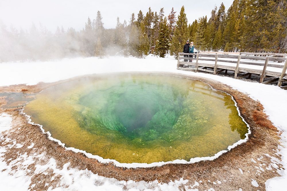 Taking in the views of Morning Glory Pool from the boardwalk. Original public domain image from Flickr