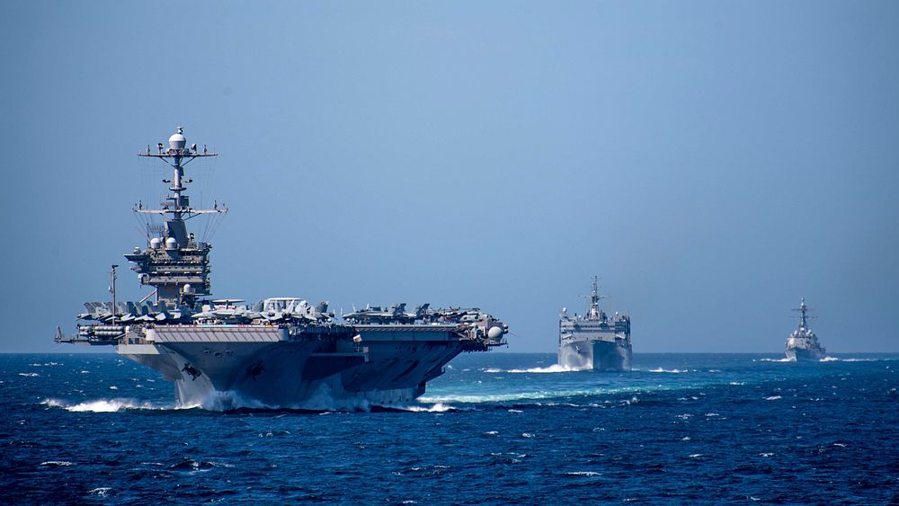 BAB AL-MANDEB STRAIT (Dec. 17, 2019) The aircraft carrier USS Harry S. Truman (CVN 75), left, the fast combat support ship…