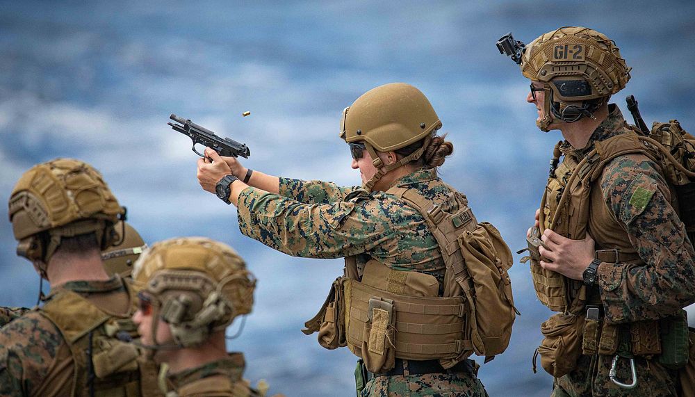 ATLANTIC OCEAN (Dec. 28, 2019) - Cpl. Chelsie Villela, a member of the Female Engagement Team with the 26th Marine…