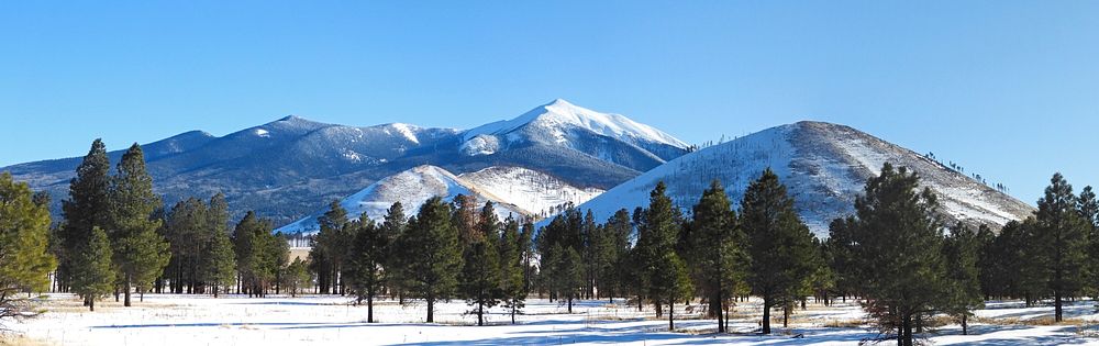 Pano of San Francisco PeaksPanorama of San Francisco Peaks, as seen from the easterly most part of Kendrick Park. Photo…