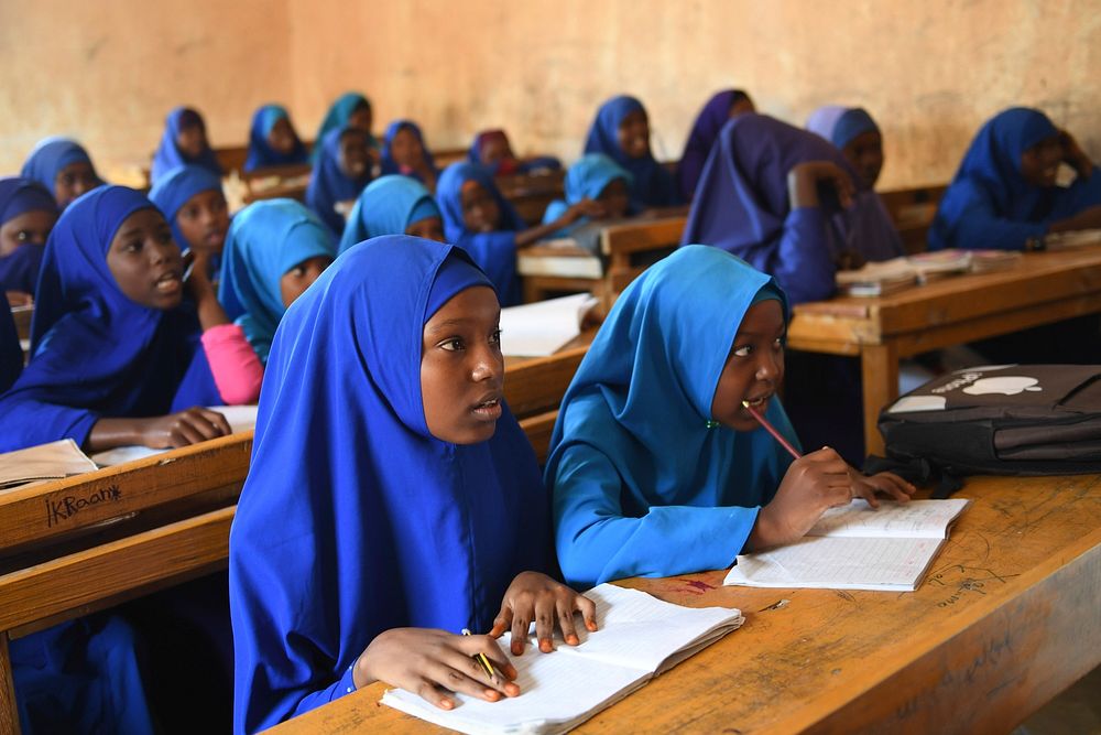 Grade one students at Mohamud Hilowle Primary and Secondary School during a class session in Wadajir district, Mogadishu…