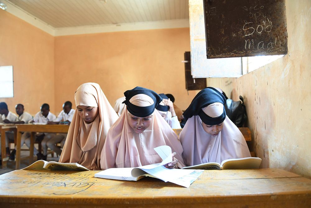 Form one students at Mohamud Hilowle Primary and Secondary School during a class session in Wadajir district, Mogadishu…