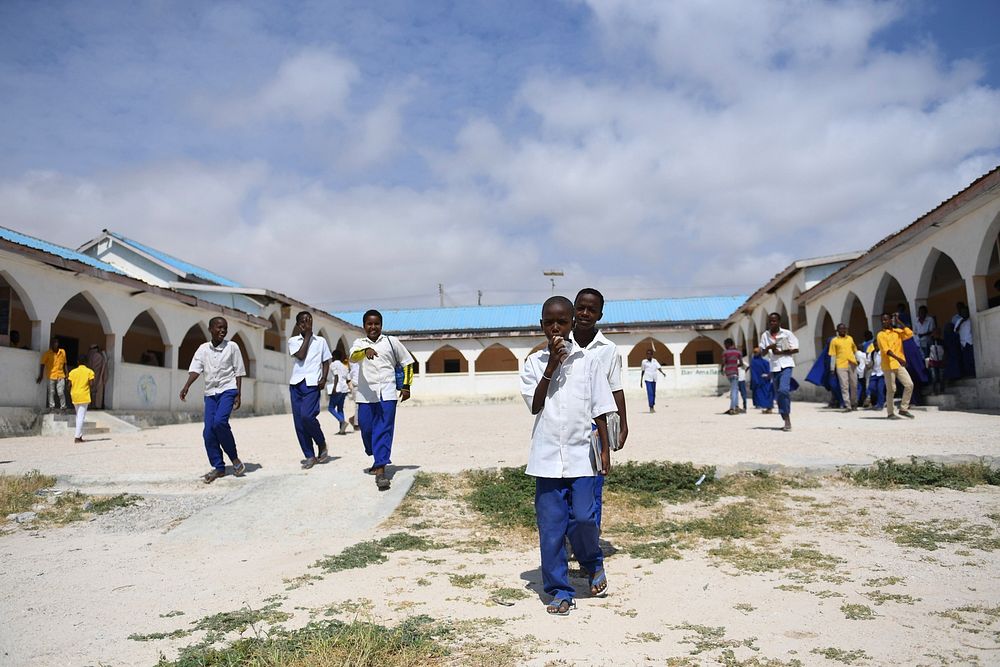 Grade one students at Mohamud Hilowle Primary and Secondary School during a break session in Wadajir district, Mogadishu…