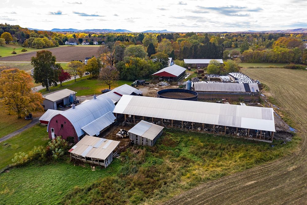 Aerial view of Mt. Toby Farm, in Sunderland, MA, has worked with the U.S. Department of Agriculture (USDA) Natural Resources…