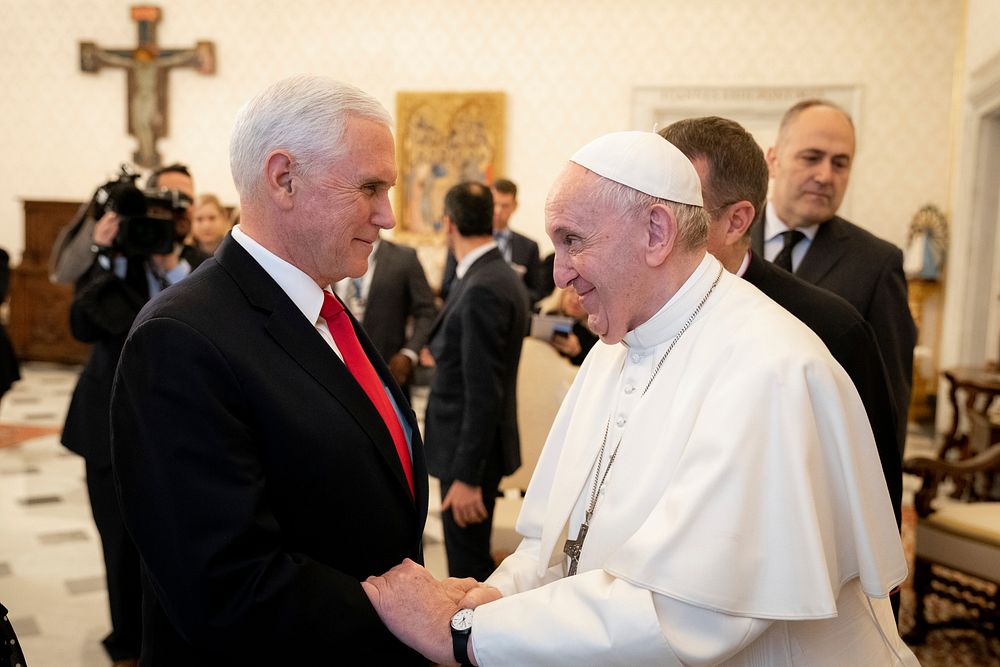 Vice President Pence and Mrs. Pence Meet with Pope Francis. Original public domain image from Flickr