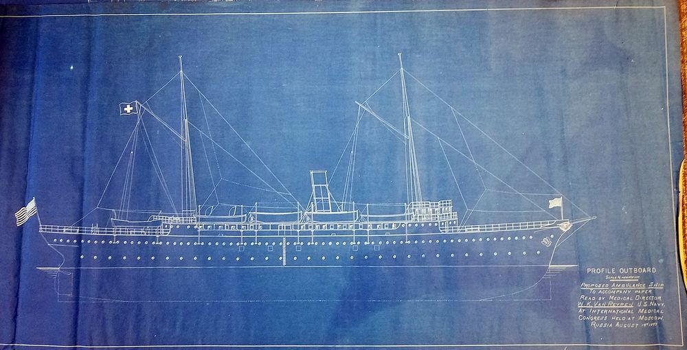 Proposed Ambulance Ship (1897) drawing 1"Profile Outboard" In 1897, at a conference in Moscow, Navy Surgeon General William…