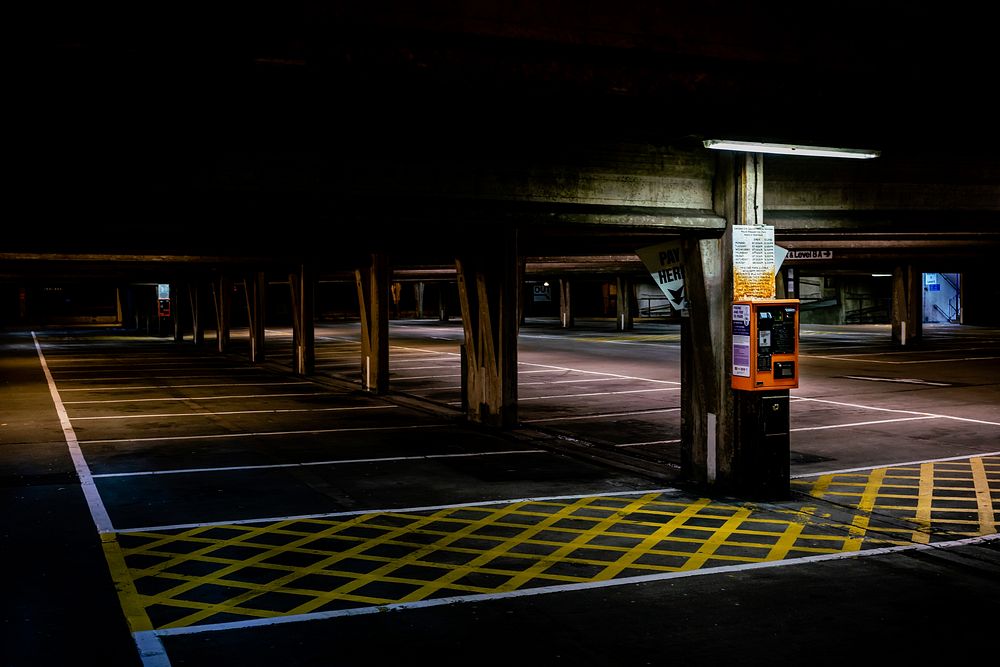 Empty car park at night. Original public domain image from Flickr