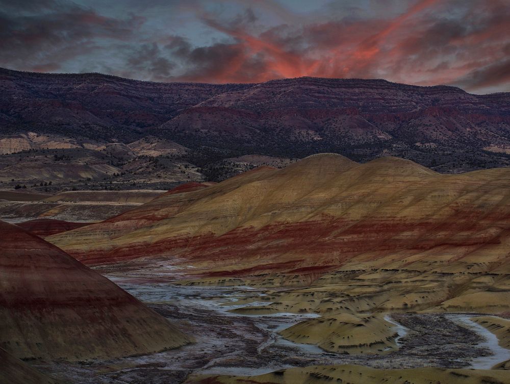 Painted Hills at sunset in Oregon. Free public domain CC0 photo.