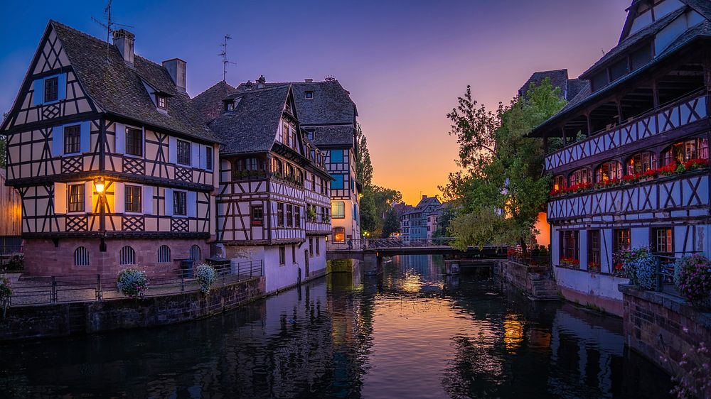 Strasbourg at dawn, France. Free public domain CC0 photo.