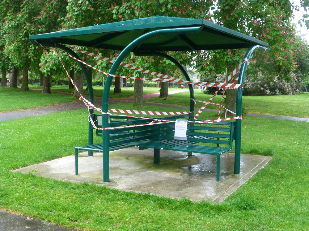 Closed seating in a park during the spring 2020 Covid pandemic lockdown.