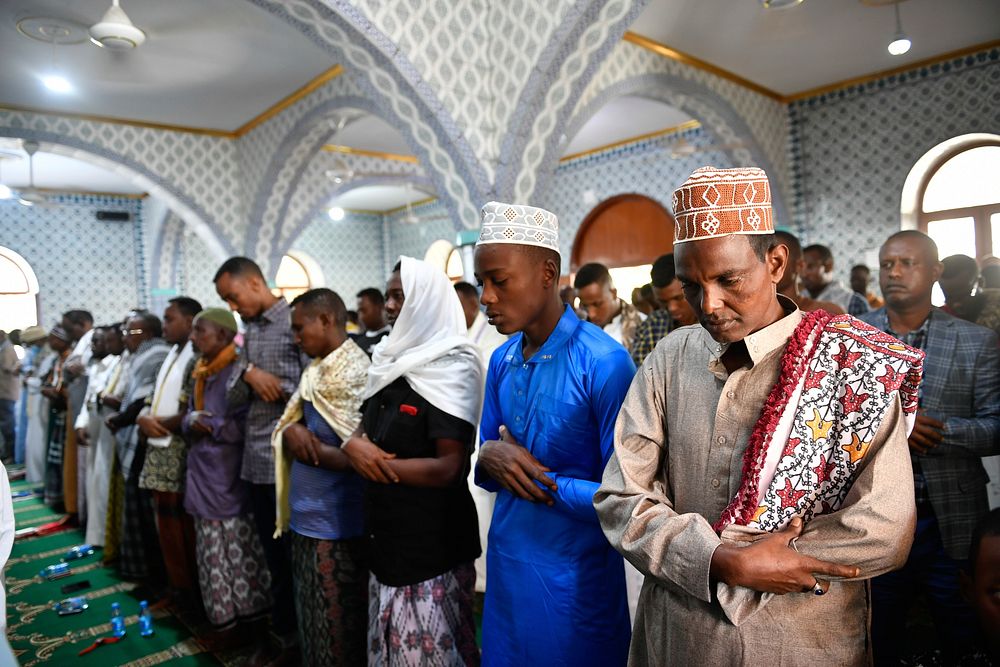 Eid-Ul-Fitr prayers at the Arbaca Rukun mosque in the old district of Hamarweyne in Mogadishu. The prayers marked the end of…