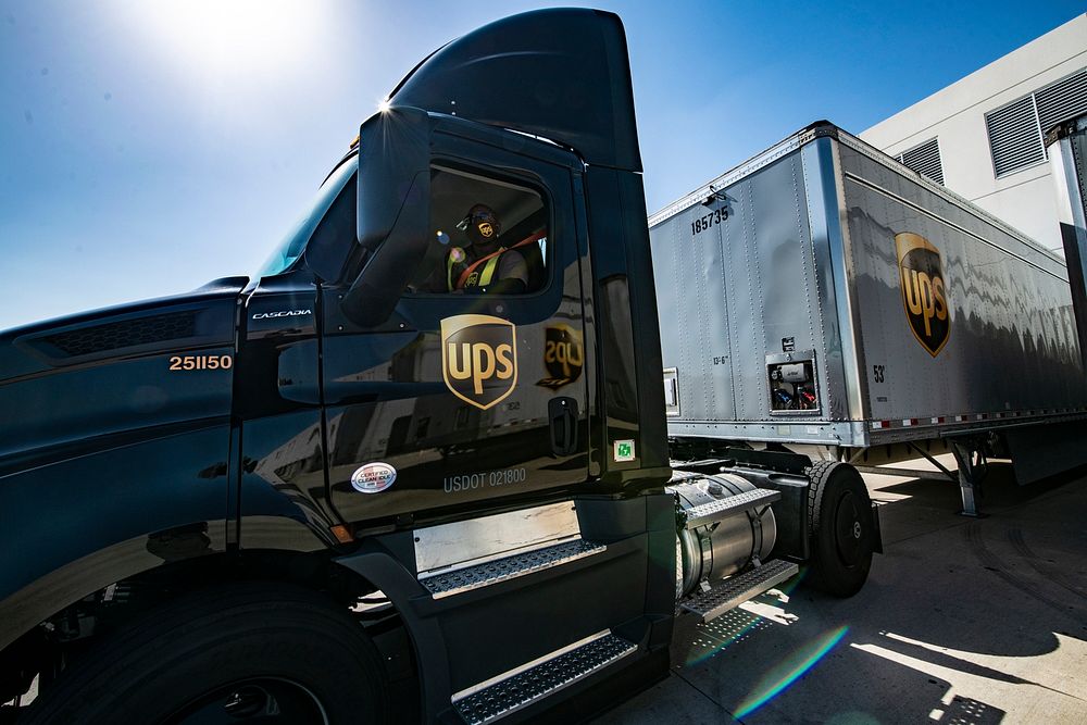 UPS feeder driver Birrill Taylor picks up a trailer from U.S. Department of Agriculture (USDA) Food and Nutrition Service…