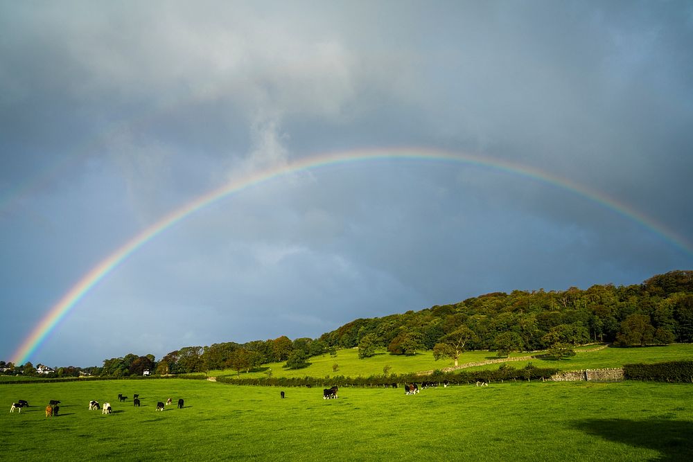 Double rainbows in a cloudy sky. Original public domain image from Flickr