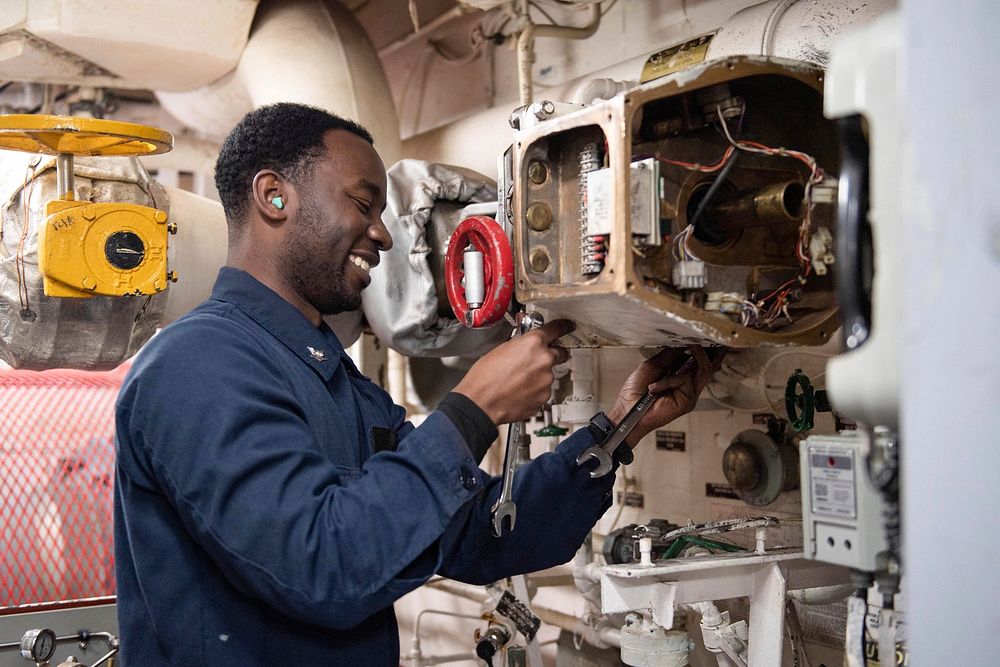 NORWEGIAN SEA (Nov. 9, 2020) Gas Turbine Systems Technician (Mechanical) 3rd Class Alh Njie, assigned to the Arleigh Burke…