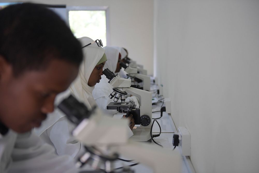 Mogadishu University students from the Faculty of Health in a laboratory session at the university in Somalia. AMISOM Photo…