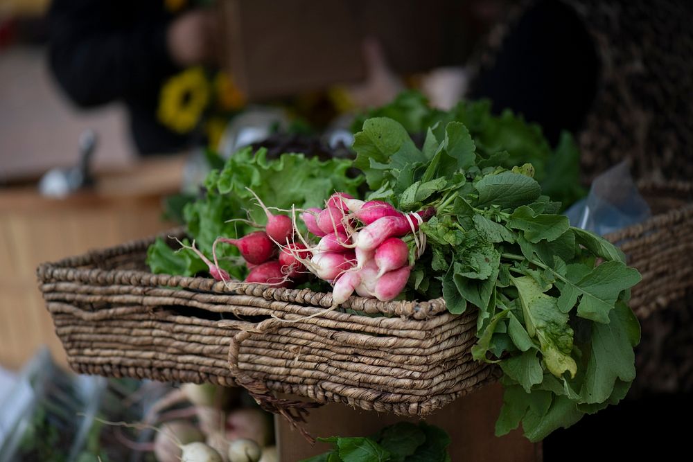 Green Bexar Farm radishes sold at the Pearl Farmers Market in San Antonio, Texas, on Oct 24, 2020.