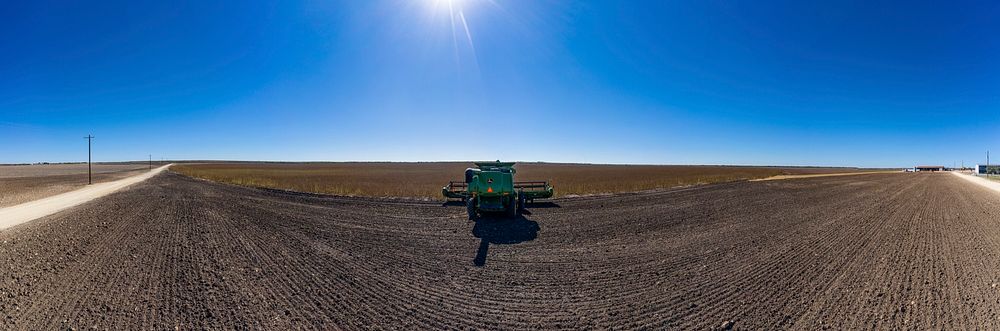 Aerial panorama view of the combine harvester that Ernie Schirmer Farms (Batesville) Operations Manager Brandon Schirmer…