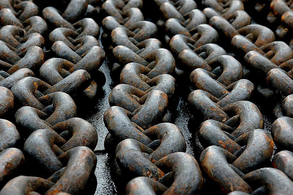 Chains.A chain is a serial assembly of connected pieces, called links, typically made of metal, with an overall character…