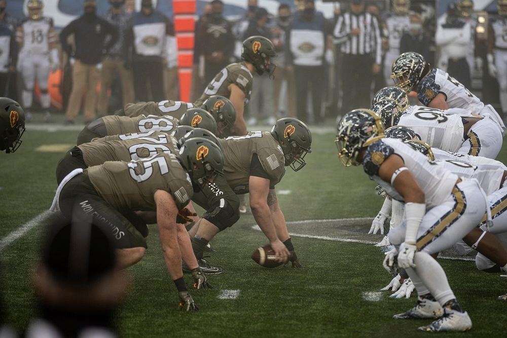 WEST POINT, New York (Dec. 12, 2020) The United States Naval Academy Midshipmen face off against the U.S. Army Black Knights…
