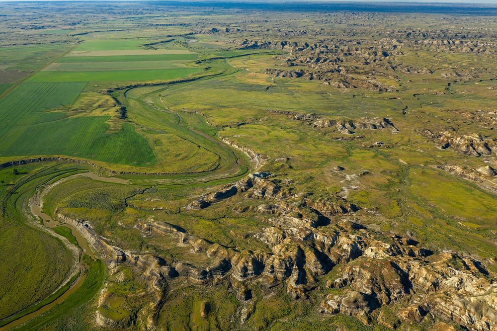 Big Wild Horse Creek and the Missouri River Breaks outside of Jordan, Montana. Garfield County, June 2020.. Original public…