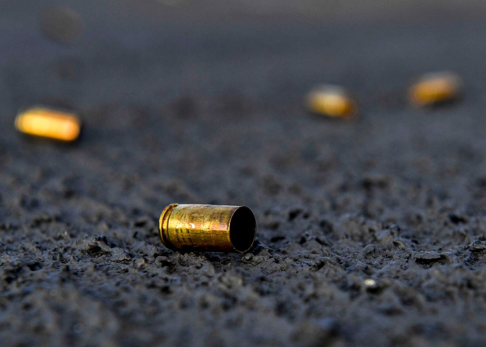 Horn of Africa (February 06, 2021) Expended 9mm service pistol casings rest on the flight deck during a crew serve weapon…