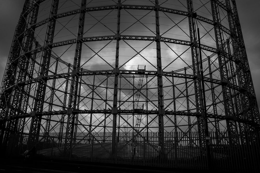 Gasometer in monotone. Original public domain image from Flickr