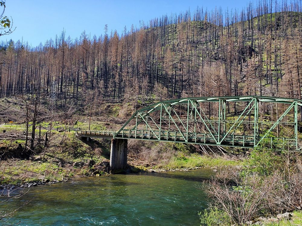 Memaloose Rd bridge over Clackamas River, Mt. Hood National ForestClackamas River 8 months after Riverside Fire, Mt. Hood…