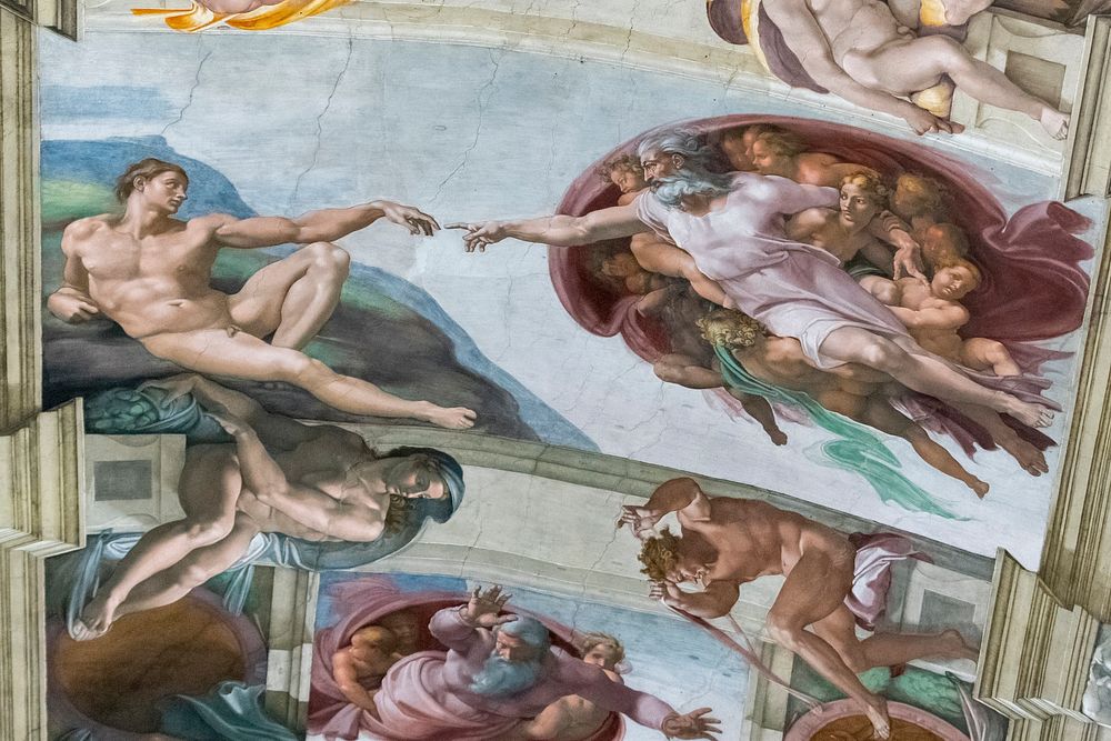 The Sistine Chapel fresco in Vatican City. Original public domain image from Flickr