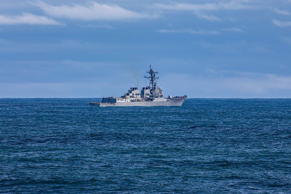BRITISH ISLES (May 24, 2021) The Arleigh Burke-class guided-missile destroyer USS Roosevelt (DDG 80) transits the Atlantic…
