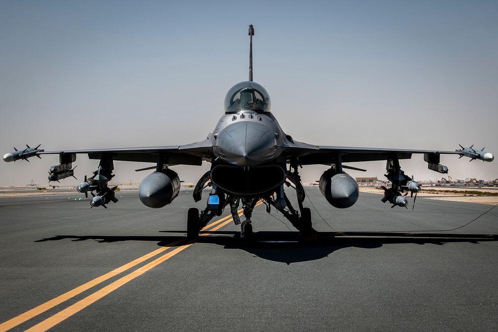 Two U.S. Air Force F-16 Fighting Falcon aircraft assigned to the 378th Air Expeditionary Wing, Prince Sultan Air Base…