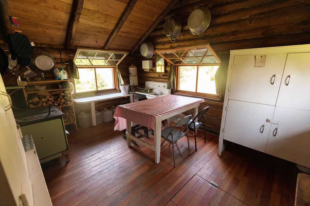 Heart Lake Patrol Cabin: kitchen area by Jacob W. Frank. Original public domain image from Flickr
