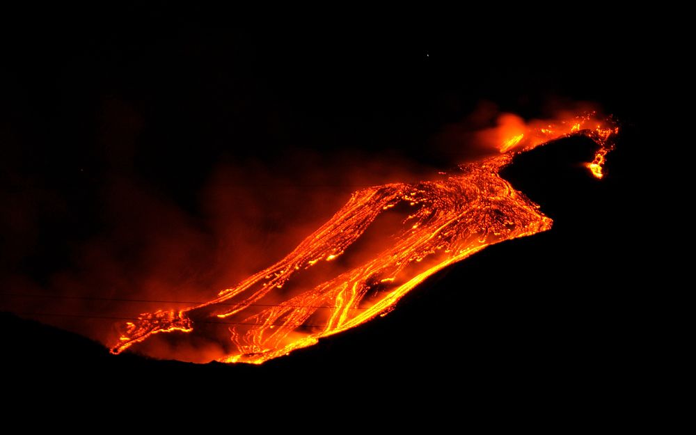 Etna Volcano Eruption January 12th 2011 View from the East side.