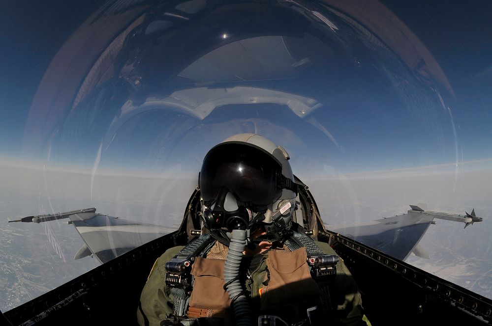 A U.S. Air Force pilot flies an F-16 Fighting Falcon aircraft, assigned to the 18th Aggressor Squadron, 354th Fighter Wing…